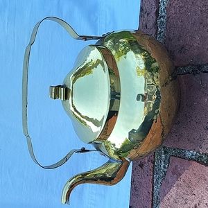 Vintage Hammered Gold Colored Tea Kettle